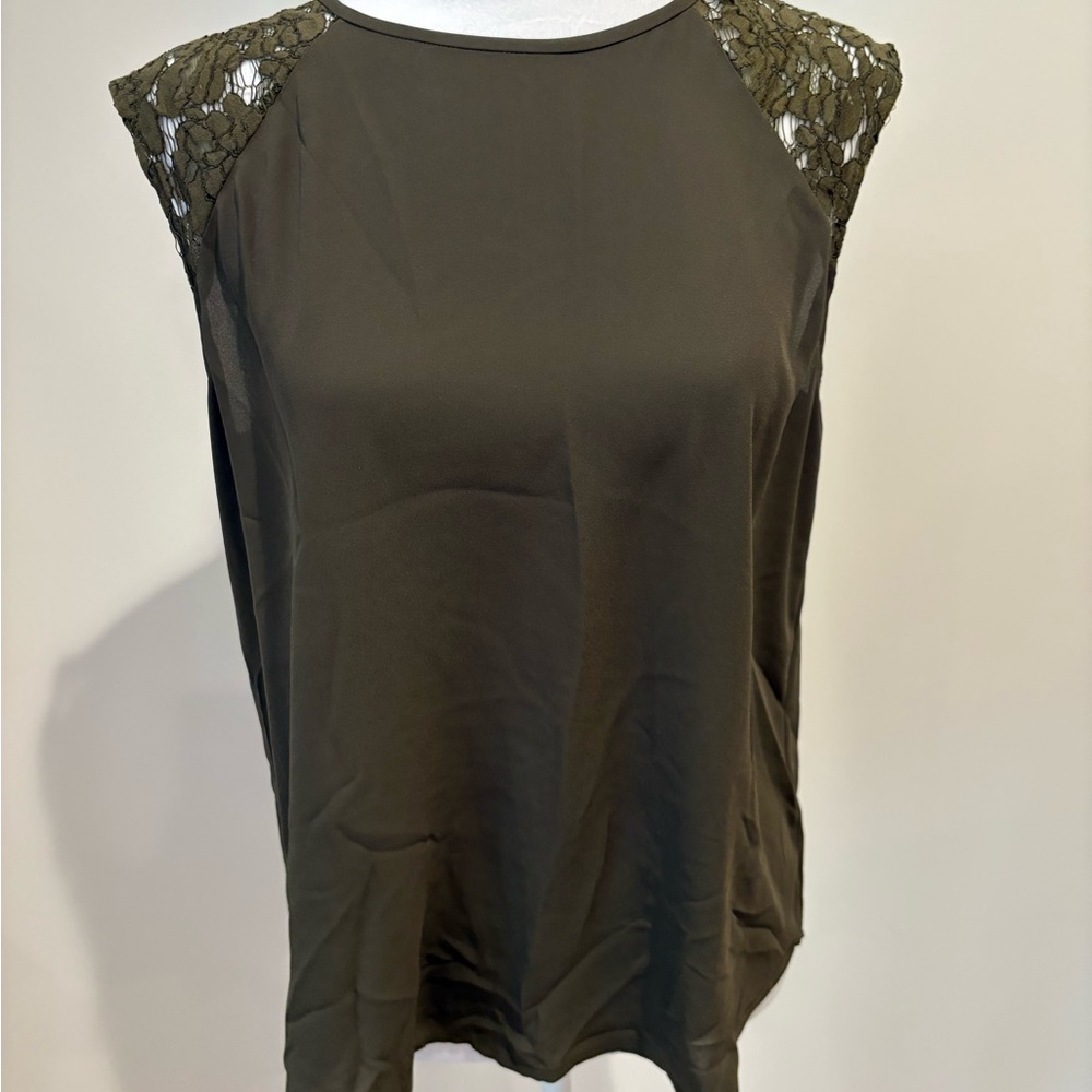 J. Crew Olive Green Lace Shoulder Blouse